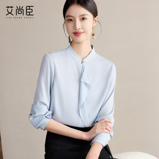 艾尚臣衬衫女春夏蓝色长袖上衣2025新款通勤衬衣女士法式气质小衫 商品图1