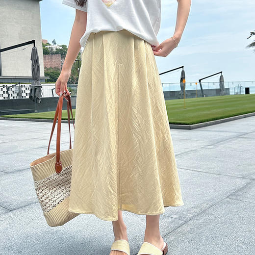 【清仓超15天不保价】奢姿大码女装2025夏季减龄半松紧简约裙子胖妹妹时尚褶皱半身裙9952421710 商品图4