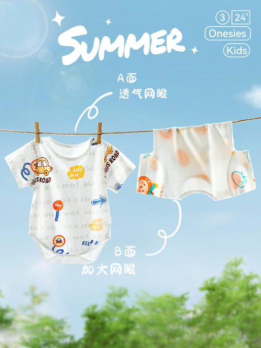 【呼~透气不闷汗，A/B双面散热】夏季新款婴儿短袖包屁衣 薄款爬服三角哈衣 夏装睡衣服 宝宝连体衣-QQ 商品图1