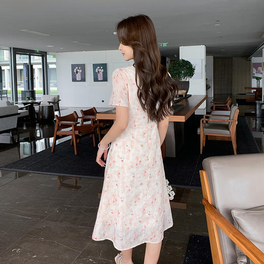 奢姿大码女装2025夏季时尚方领短袖连衣裙胖妹妹气质碎花系带裙子9952869666 商品图3