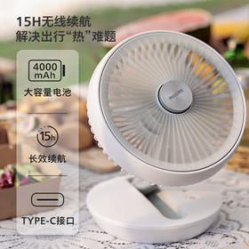 【6F】飞利浦（PHILIPS）桌面小风扇户外USB风扇可充电折叠台式壁挂办公室学生宿舍床头便携电风扇户外野餐风扇踏青放假 ACR2124DX【小巧折叠】
