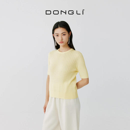 东黎 • 岛屿假日—柠檬入海 海岛棉女士春夏圆领绞花短袖 5191 商品图5