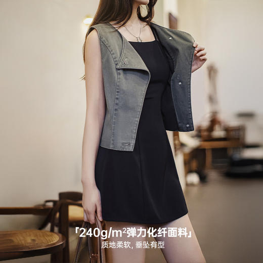 马登夏日赫本风无袖吊带连衣裙性感纯御风一字领解构感显瘦裙子女 商品图4