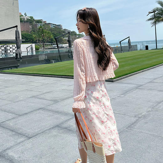 奢姿大码女装2025夏季减龄碎花荷叶边V领两件套胖妹妹时尚套装9952969686 商品图3