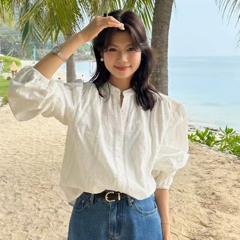 自然飘逸随意慵懒|MOMOTIABIN 绝美法式纯棉蕾丝衬衫，100%棉
