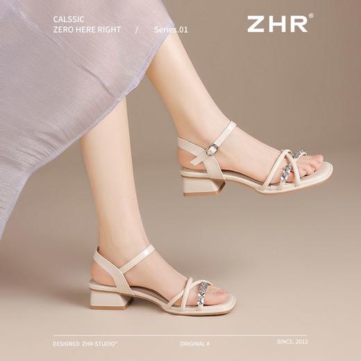 ZHR则则时髦水钻粗跟罗马凉鞋女鞋2025夏季新款优雅复古耐穿凉鞋 商品图4