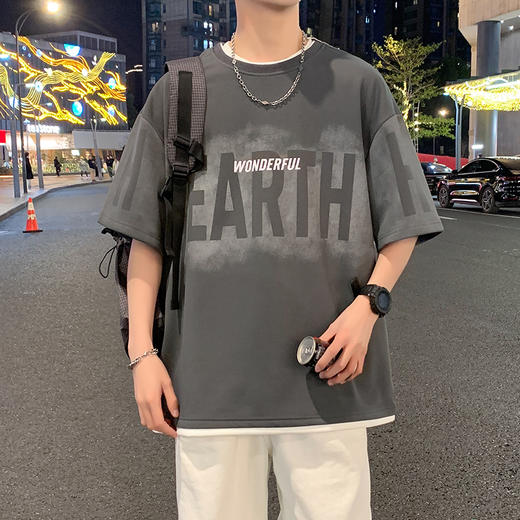 【DYY】大依优型大码圆领短袖T恤夏季加肥加大肥佬休闲宽松透气弹力男装上衣潮款 商品图1