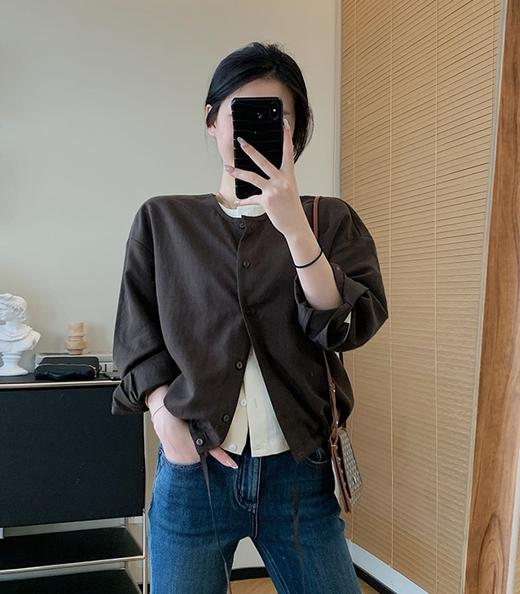 春夏砂洗天丝混纺撞色双门襟假两件宽松休闲外套 商品图14