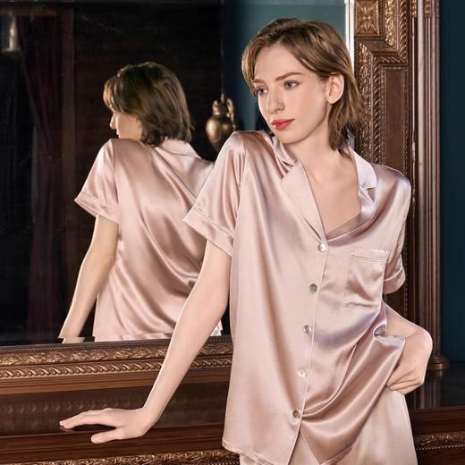 Solo seta重磅22姆米短袖真丝睡衣套装桑蚕丝绸长裤家居服秋冬 商品图1