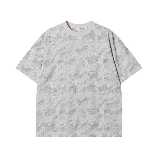 T3182夏季高级感新款美式撞色暗纹提花圆领短袖T恤经典百搭简约上衣 商品图1