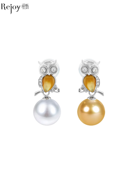 【天猫同款】悦甄（两戴款 可挂珠)18K金钻石贝母珍珠耳夹 猫头鹰