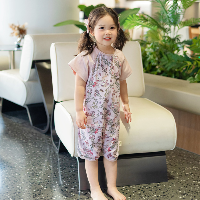 【云优选】BabyStormi 一粒扣睡裙 宝宝竹纤维棉纱短袖亲子女童睡衣儿童薄夏季（周六日不发货）