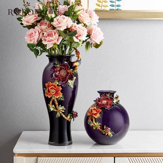 罗比罗丹富贵天香牡丹花珐琅彩花瓶玄关角几别墅豪宅家居摆件罗比罗丹富贵天香（圆）花瓶 商品图2