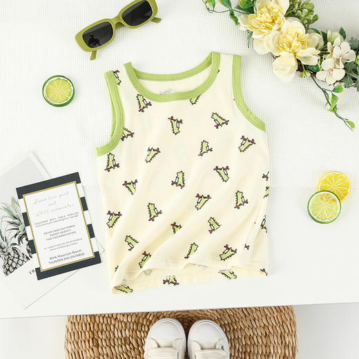 39.9/3件 纯棉莱卡背心A类 夏季薄款卡通印花小孩男女童中小童无袖打底衫 商品图9