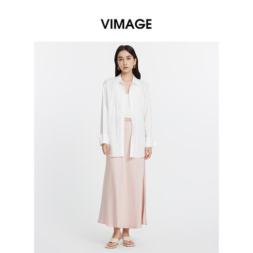 VIMAGE纬漫纪垂坠缎面高腰显瘦高级感百搭纯色半身裙夏季新款VB2406302 商品图10