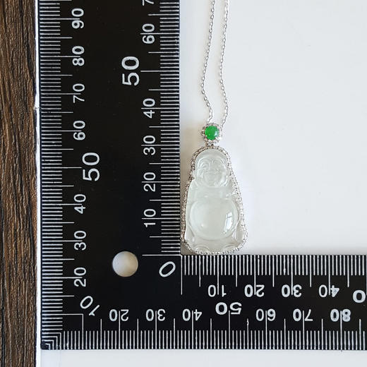 【天然正品】AU750收藏级白金镶钻镶天然细腻高冰种立佛翡翠吊坠项链女士现售价：11800！220325AH43 商品图3