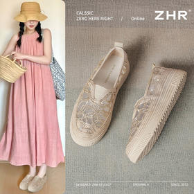 ZHR则则透气网纱渔夫鞋2025新款一脚蹬厚底气质百搭懒人鞋单鞋女