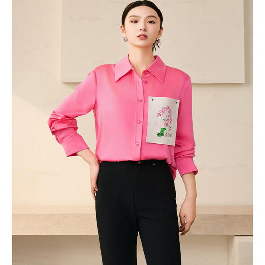 洛诗琳63203时尚翻领廓形衬衫2025春季新款印花设计感上衣8270 商品图0
