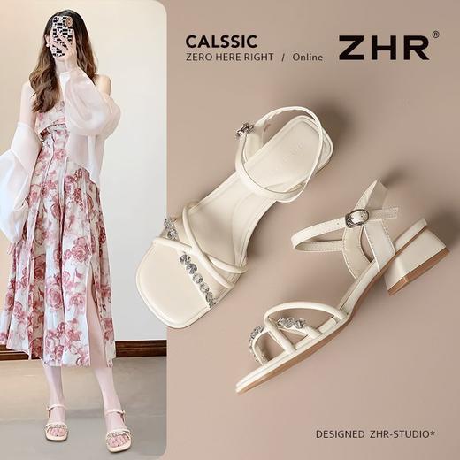 ZHR则则时髦水钻粗跟罗马凉鞋女鞋2025夏季新款优雅复古耐穿凉鞋 商品图0
