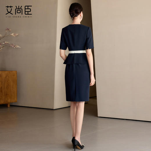 艾尚臣藏青色圆领正装品牌高端时尚连衣裙女正式场合工作服轻熟风 商品图4
