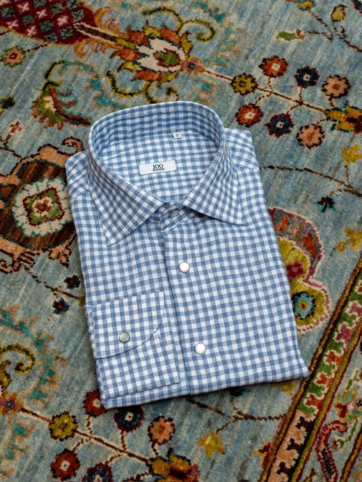 100Hands 蓝格亚麻衬衫 商品图1