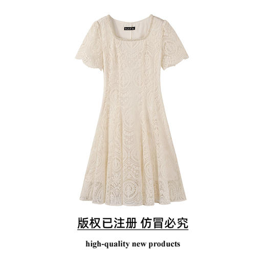 奢姿大码女装2025夏季温柔风蕾丝连衣裙胖妹妹方领法式气质裙子9952853248 商品图0