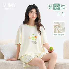 美季美优女士棉莫水果印花短袖套装