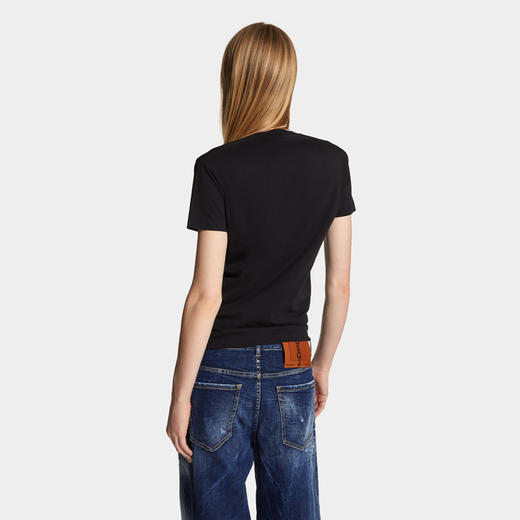 DSQUARED2 女士涂鸦徽标印花棉质圆领短袖T恤 黑色 S72GD0571 D20020 900 商品图2