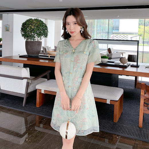 奢姿大码女装2025夏季减龄绣花设计简约连衣裙胖妹妹V领时尚裙子9952869636 商品图4