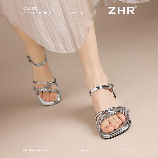 ZHR则则时髦水钻粗跟罗马凉鞋女鞋2025夏季新款优雅复古耐穿凉鞋 商品图8