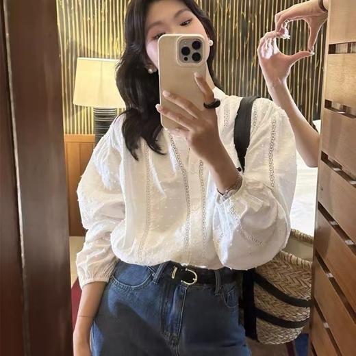 自然飘逸随意慵懒|MOMOTIABIN 绝美法式纯棉蕾丝衬衫，100%棉 商品图1