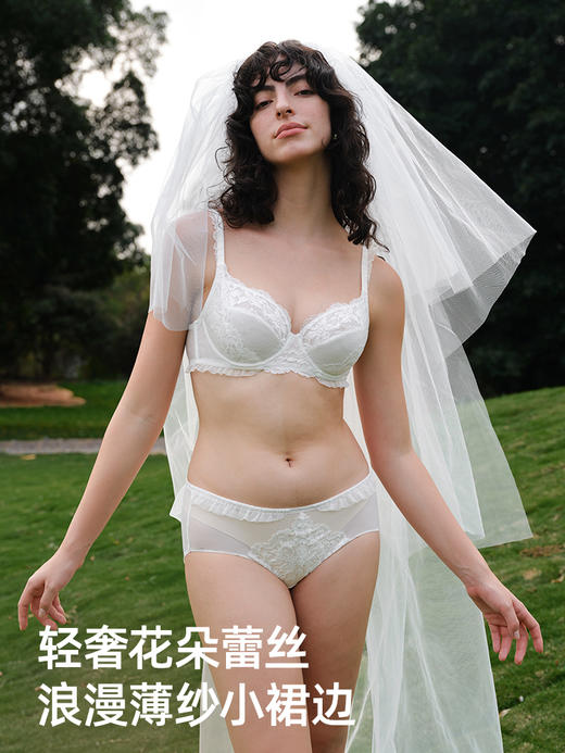 【叛逆新娘】遐白色婚纱内衣女夏纯欲超薄蕾丝防凸点大胸显小文胸 商品图1