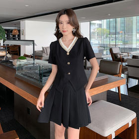 【清仓超15天不保价】奢姿大码女装2025夏季时尚v领短袖套装胖妹妹气质优雅简约两件套9952953280【1】