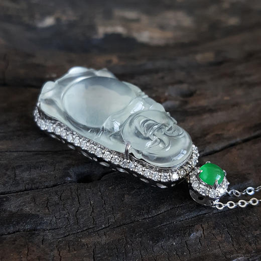 【天然正品】AU750收藏级白金镶钻镶天然细腻高冰种立佛翡翠吊坠项链女士现售价：11800！220325AH43 商品图6