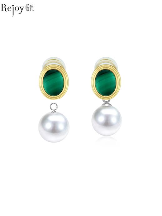 【天猫同款】悦甄 18K金两戴款孔雀石耳夹 青绿 商品图0