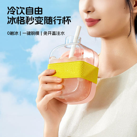 【冷饮自由❗️冰格水壶2合1新款】0触冰，一键脱模，免开盖注水，冰格秒变随行杯！黑科技潮COOL爽冰格按压冰块模具户外吸管杯子健身饮料冰壶 商品图2