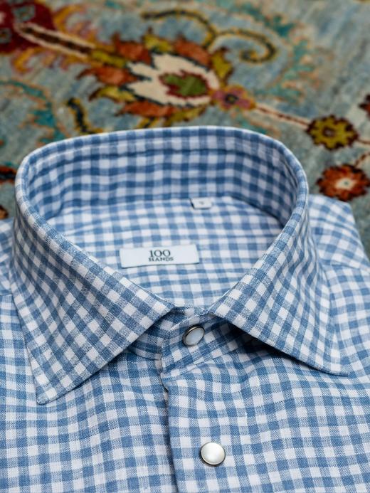 100Hands 蓝格亚麻衬衫 商品图4