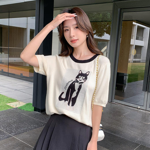 奢姿大码女装2025夏季卡通图案减龄针织衫胖妹妹时尚圆领百搭上衣9852621911 商品图0
