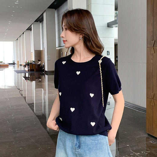 奢姿大码女装2025夏季减龄心形图案百搭针织衫胖妹妹时尚简约上衣9652621752 商品图2