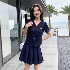 奢姿大码女装2025夏季气质V领两件套胖妹妹字母绣花时尚针织套装9952921826