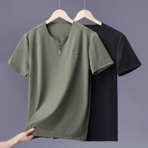 【DLS】大依优型大码小V领短袖T恤圆领加肥加大男士大号弹力透气舒适夏季半袖 商品图2