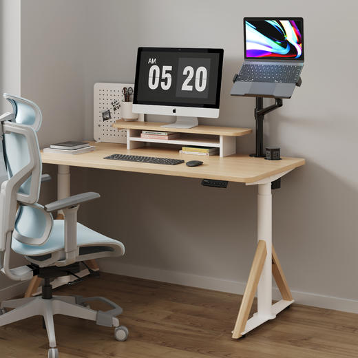 摩伽Super-S双电机驱动电动升降桌木脚电脑电竞办公桌 商品图5