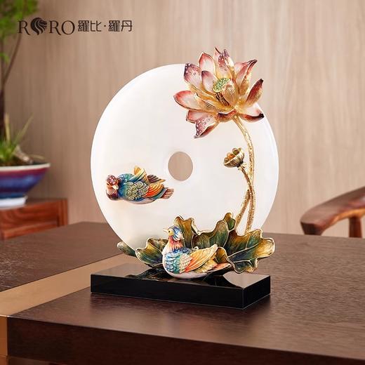 罗比罗丹荷塘月色平安扣摆件珐琅彩工艺荷花新中式家居饰品罗比罗丹荷塘月色摆件 商品图0