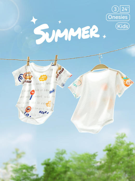 【呼~透气不闷汗，A/B双面散热】夏季新款婴儿短袖包屁衣 薄款爬服三角哈衣 夏装睡衣服 宝宝连体衣-QQ 商品图2