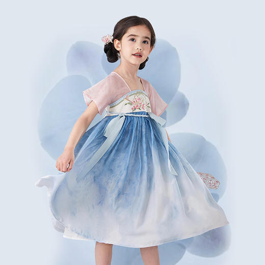 笛莎Deesha观山见女童连衣裙2025夏季女童国风古卷行连衣裙 商品图3