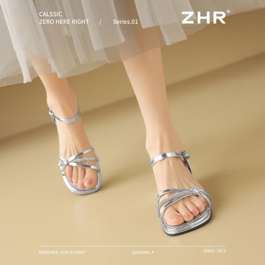 ZHR时尚一字凉鞋2025新款洋气ins水钻凉鞋百搭仙女风粗跟凉鞋轻便 商品图8