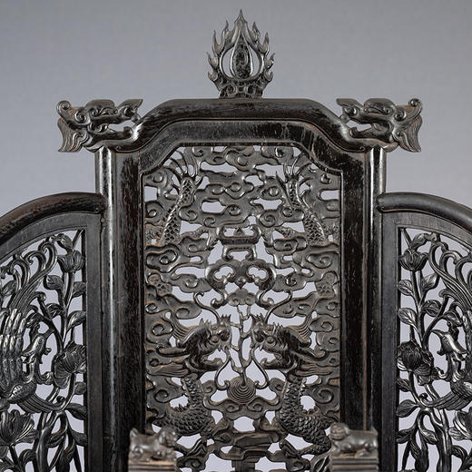 清 紫檀透雕龙凤纹五屏风式镜台 商品图2