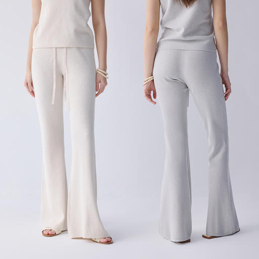 PRIMECORE 女微喇裤白色夏季薄款针织棉麻透气舒适时髦长裤 商品图3