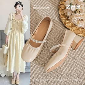 ZHR则则法式优雅闪钻链条玛丽珍鞋女鞋2025新款时髦柔软粗跟单鞋