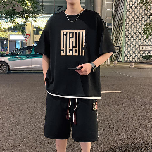 【套装】【DYY】大依优型大码圆领短袖T恤短裤套装夏季加肥加大肥佬休闲宽松透气弹力男装上衣潮款 商品图6